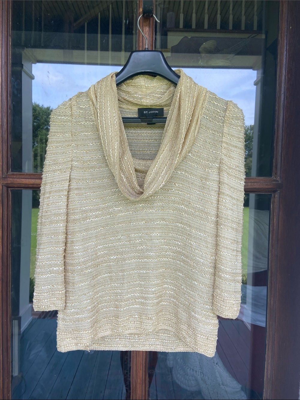 ST. JOHN Shimmery Gold Cowl Neck Sweater. Size M